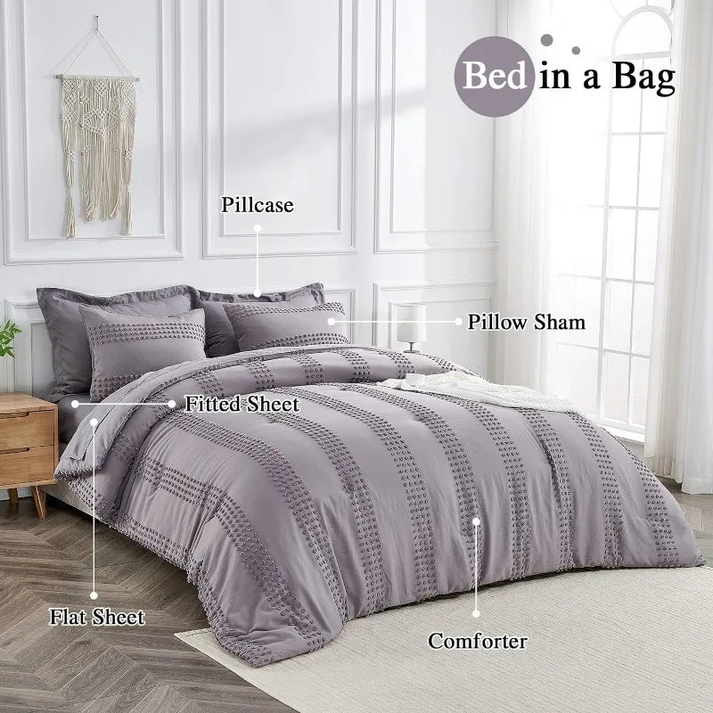 7 Piece Boho Tufted Comforter Set with Sheets