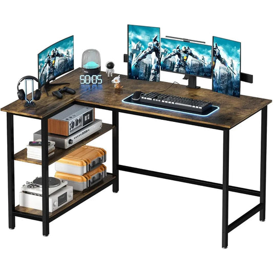 Computer Office Writing Desk With Shelf, Space-Saving Workstation