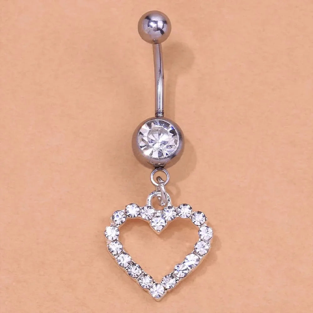 Rhinestone Heart Belly Button Nails Body Piercing Jewelry