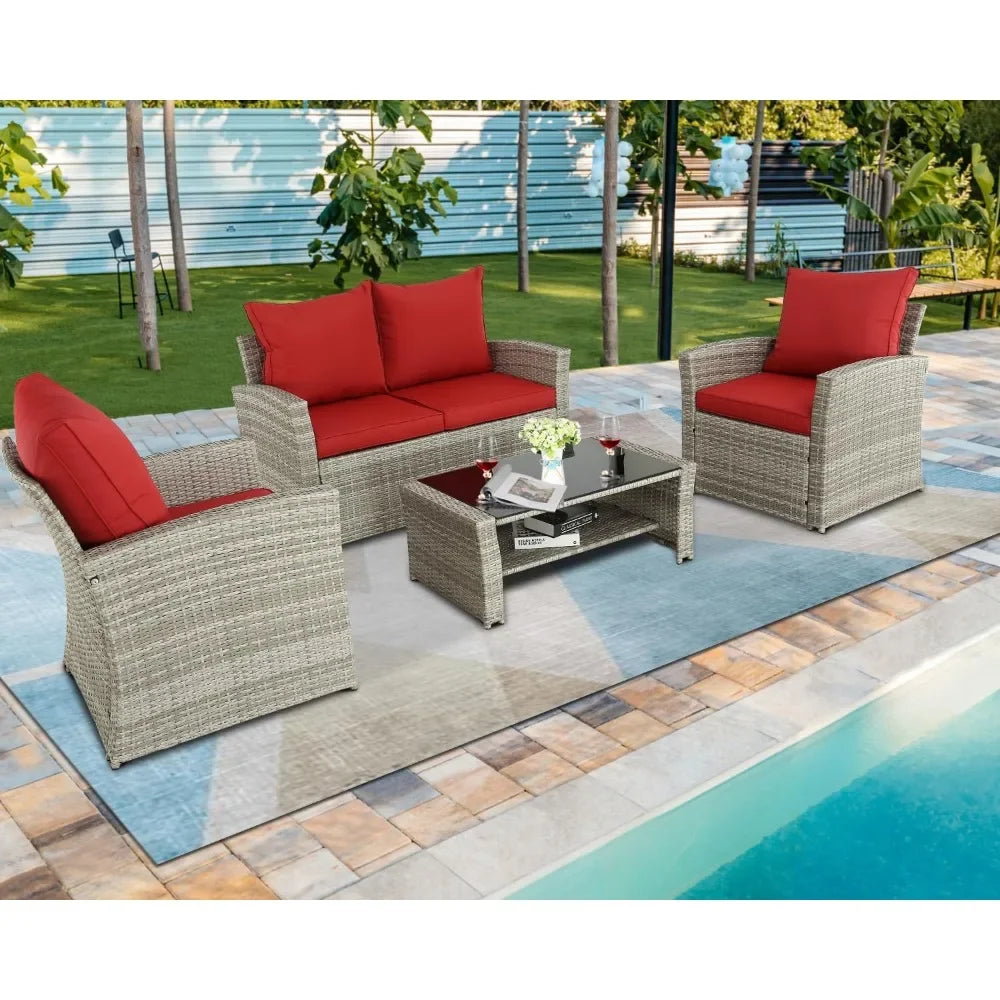 4 Piece Wicker Patio Furniture Set With Cushions