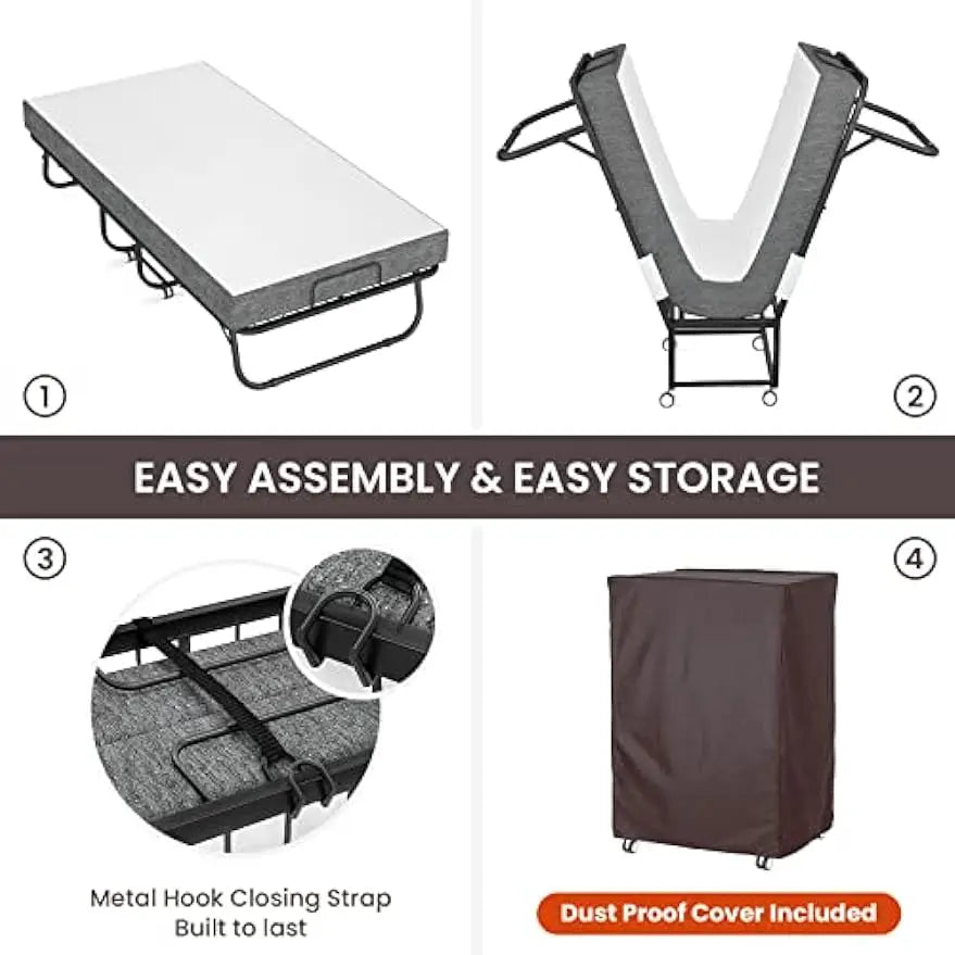 Folding Bed with Memory Foam Mattress, Cover Included