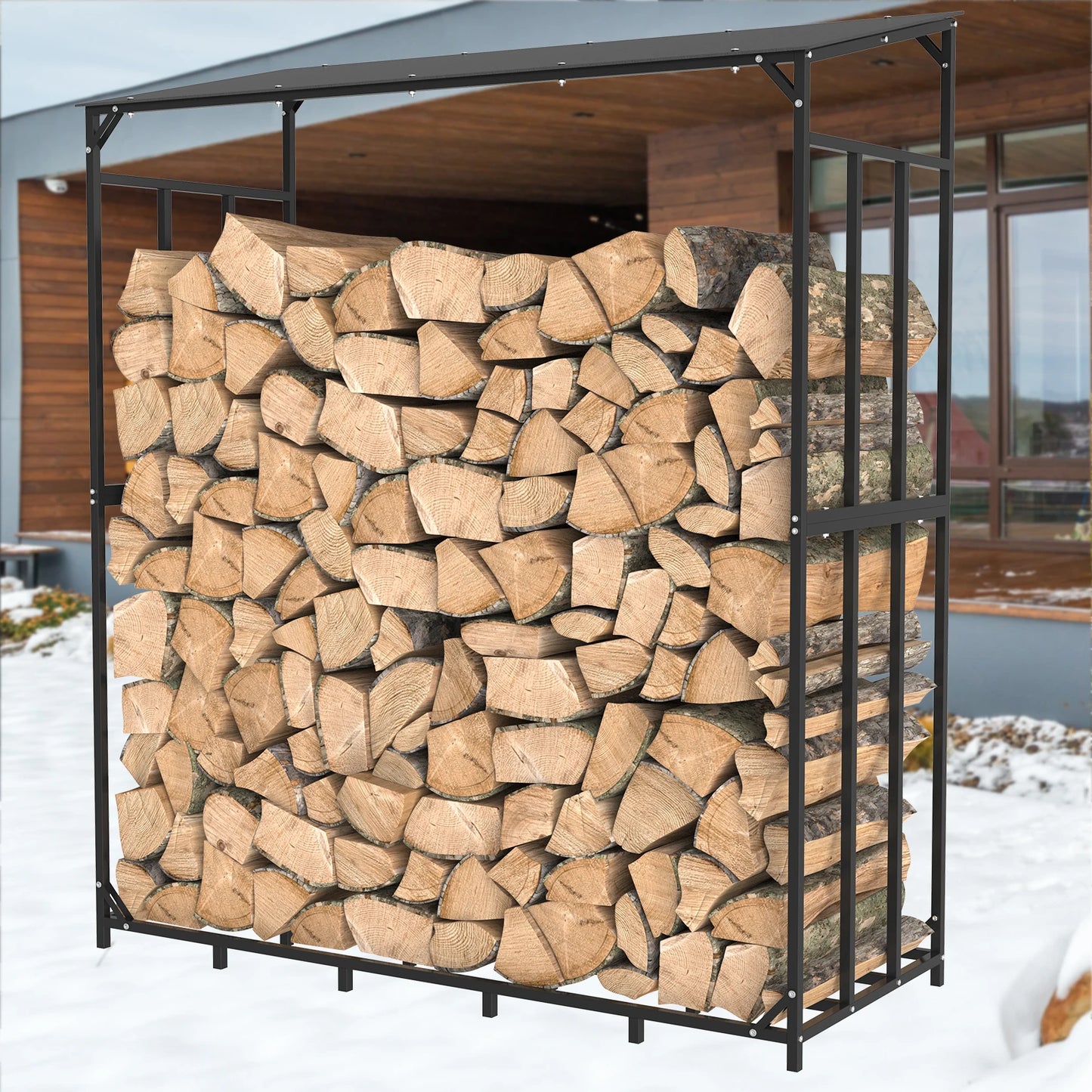 Heavy Duty Metal Firewood Rack with Top Cover