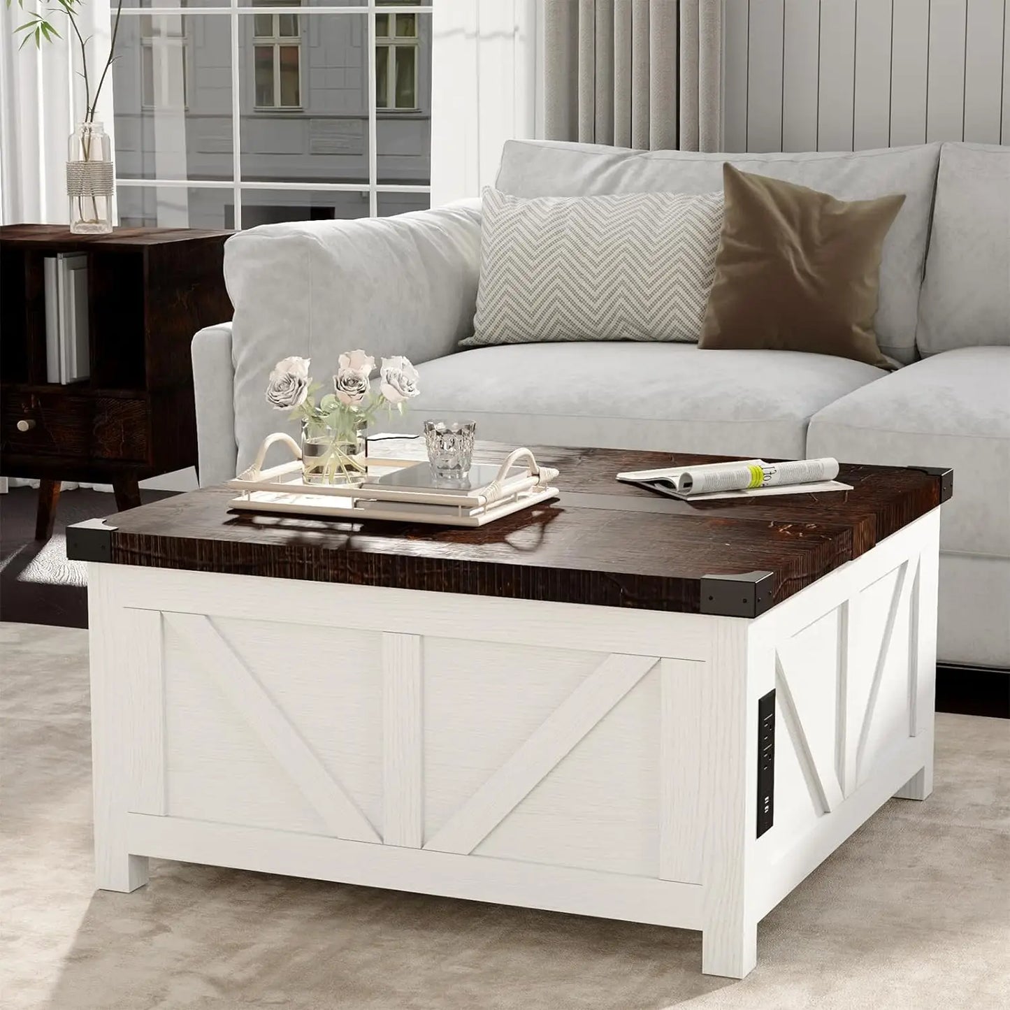 Lift-Top Coffee Table with Storage And Charging Station