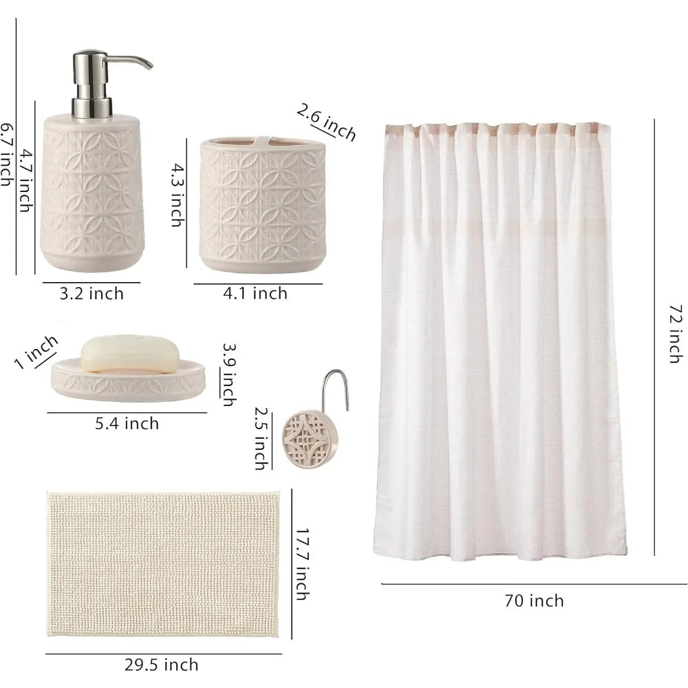 Shower Curtain Set with Accessory and Bath Mat