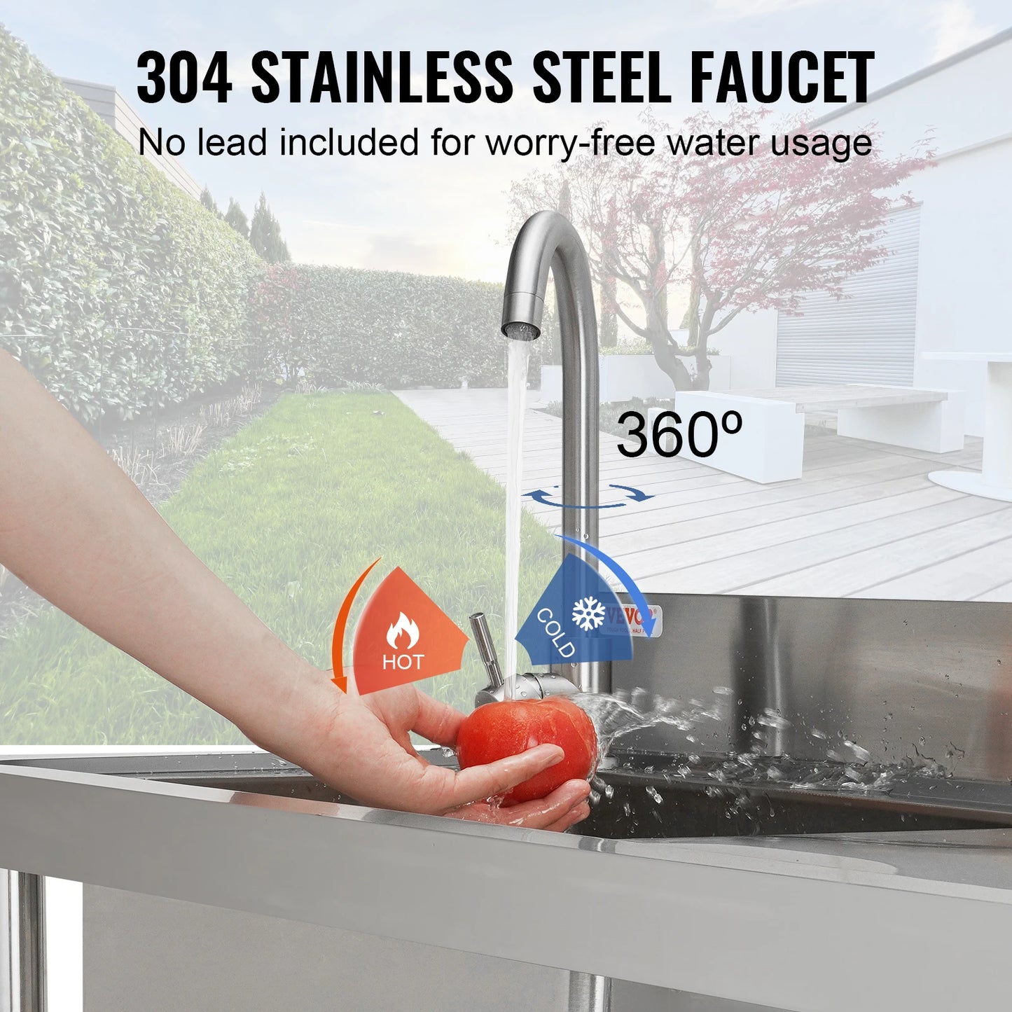 Free Standing Stainless-Steel Single Bowl Commercial Sink w/Faucet