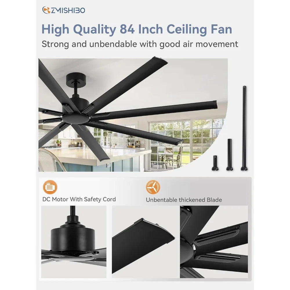 84-inch industrial Ceiling Fan With 8 Reversible Blades
