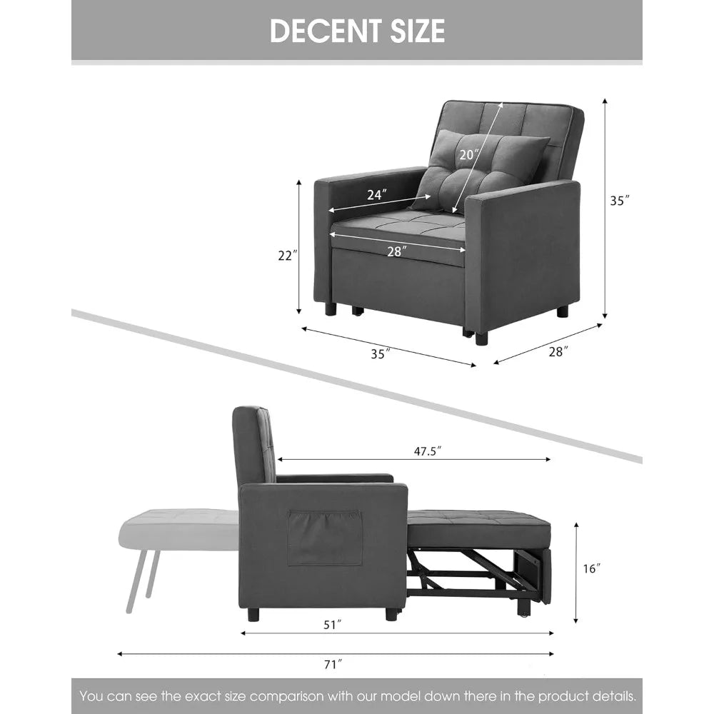 Convertible Sleeper Chair Bed 3-in-1, Adjustable Recliner