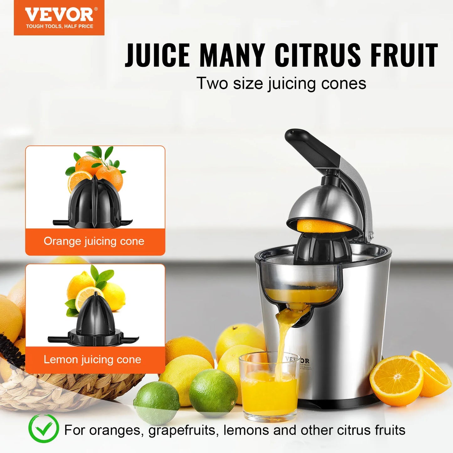 Electric Citrus Juicer with Two Size Juicing Cones