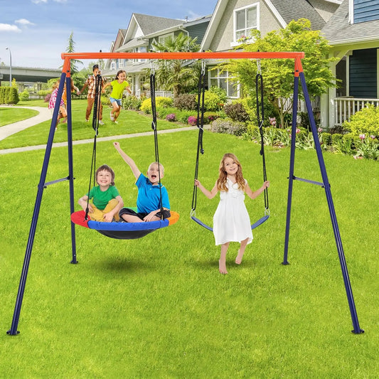 Saucer Swing Set with Heavy-Duty A-Frame Metal