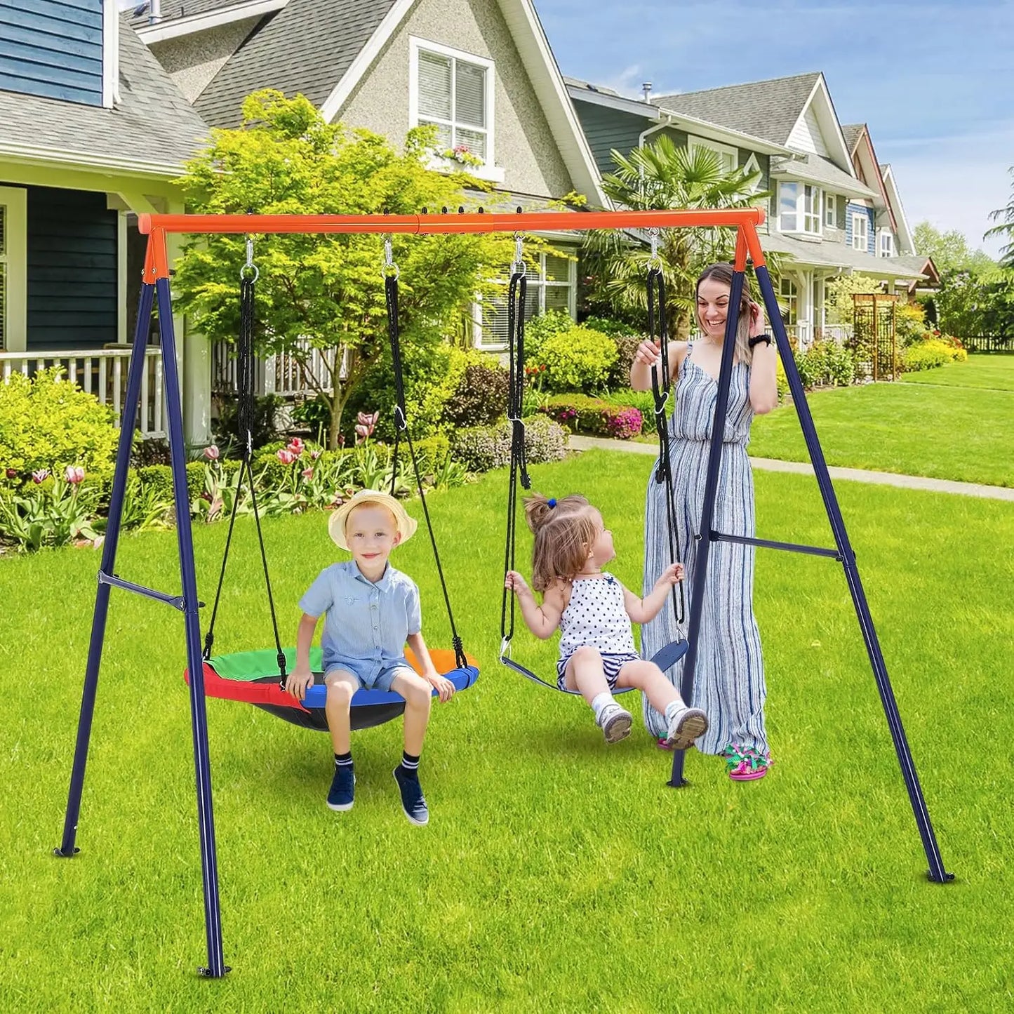 Saucer Swing Set with Heavy-Duty A-Frame Metal