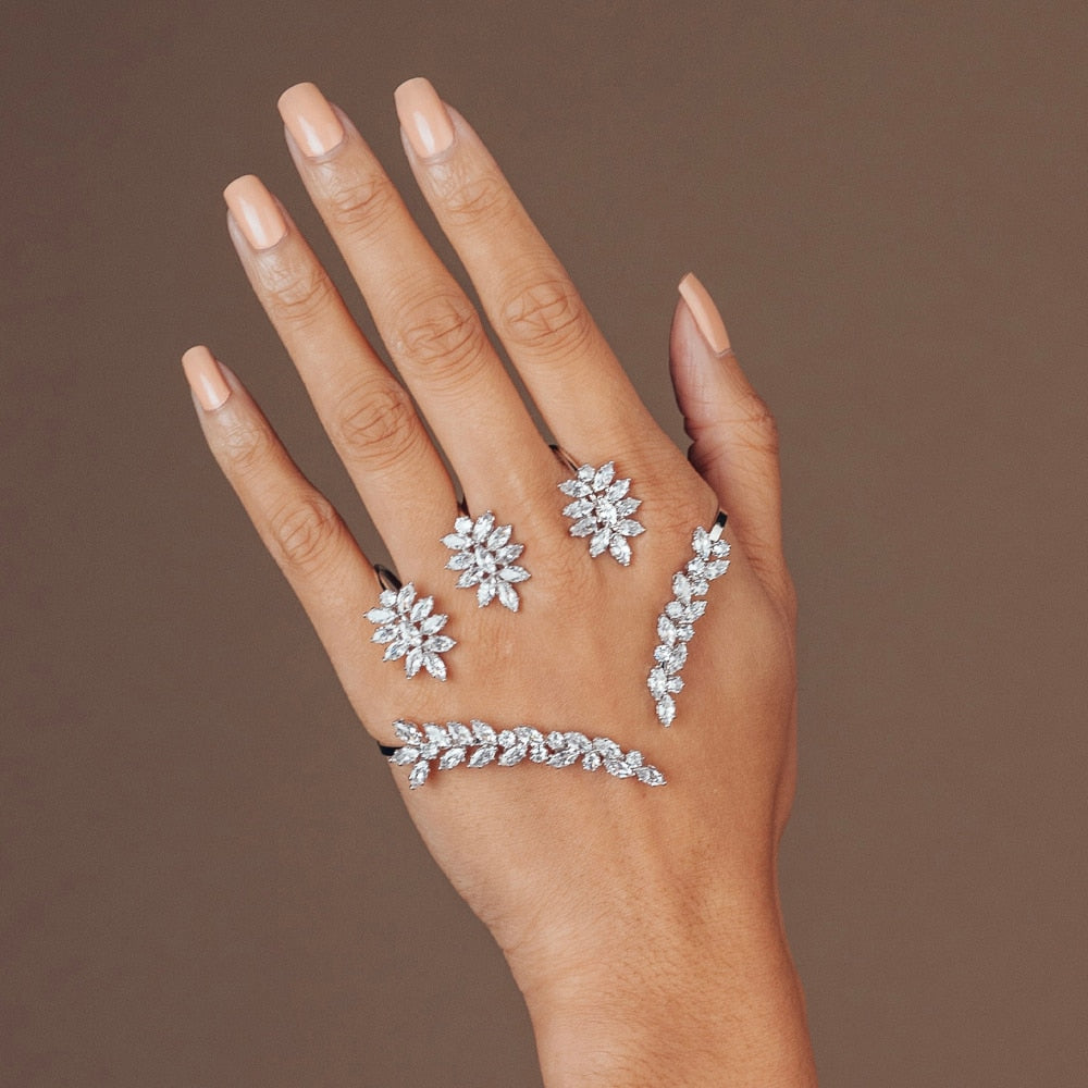 Elegant Zircon Flower Hand Palm Bangle Jewelry