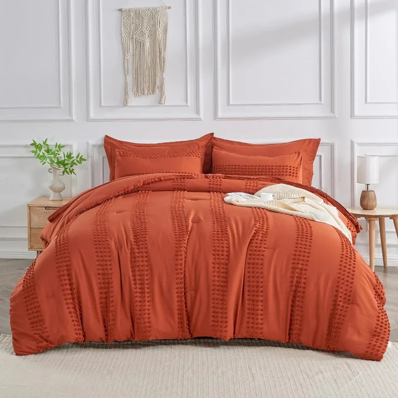 7 Piece Boho Tufted Comforter Set with Sheets