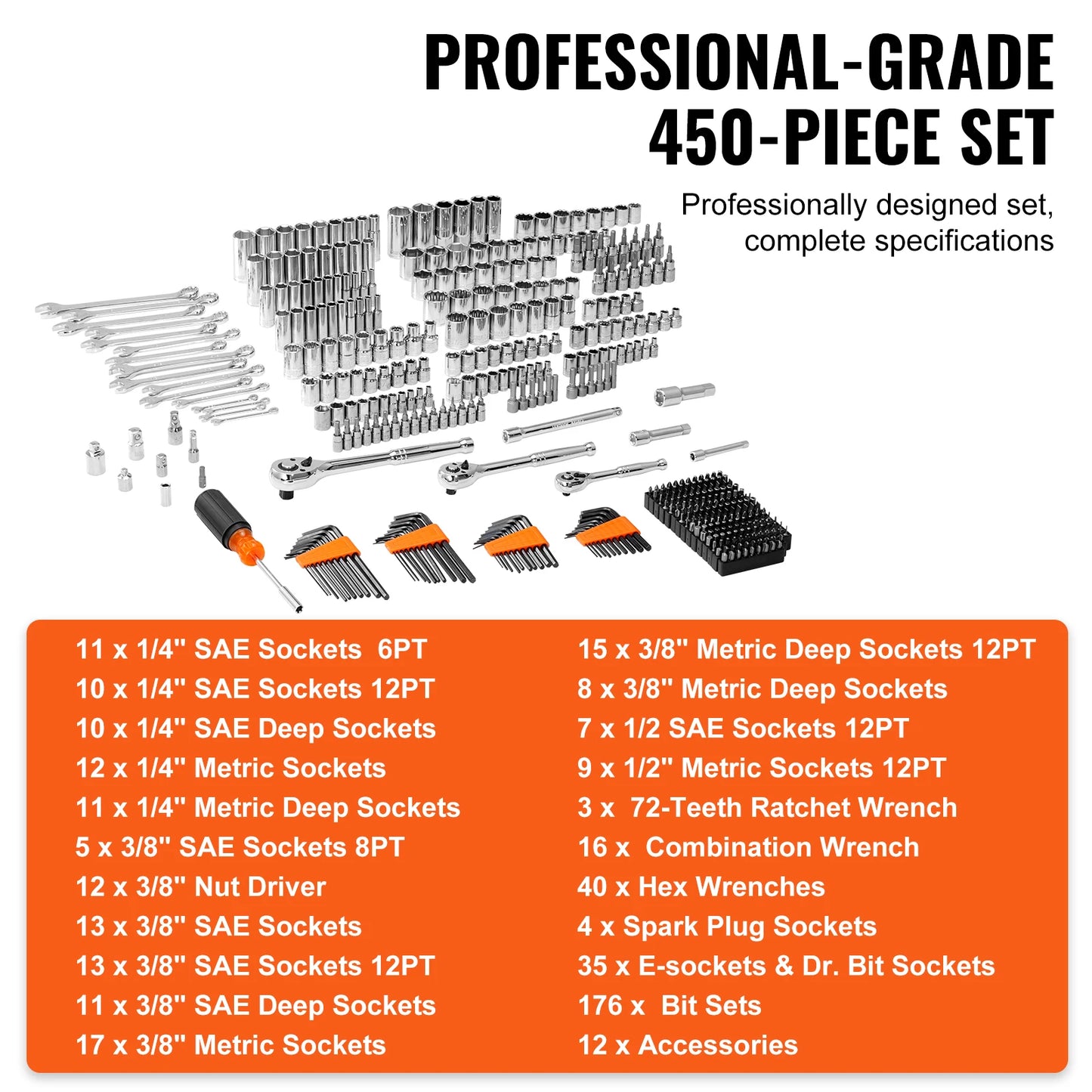 450 Pcs SAE and Metric Mechanic Tool Kit