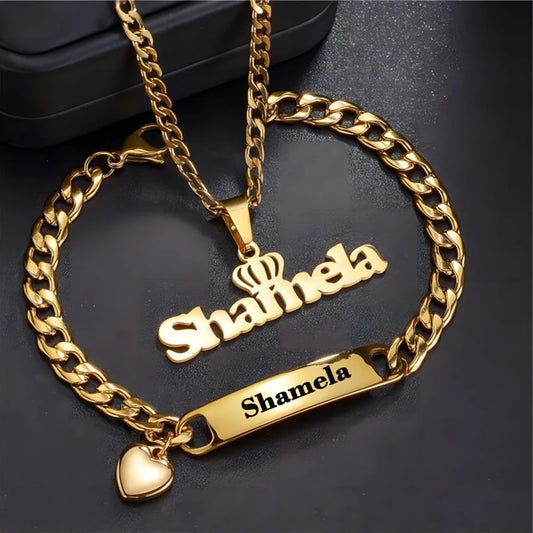 Personalized Name Bracelet Necklace Set
