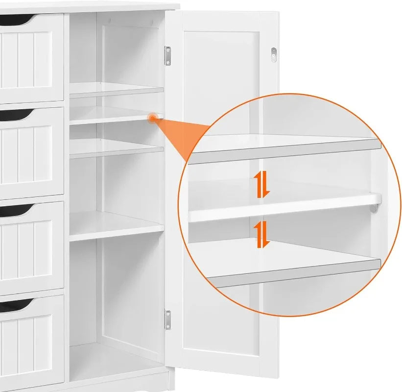 Side Storage Organizer with 4-Drawers and 1 Cupboard