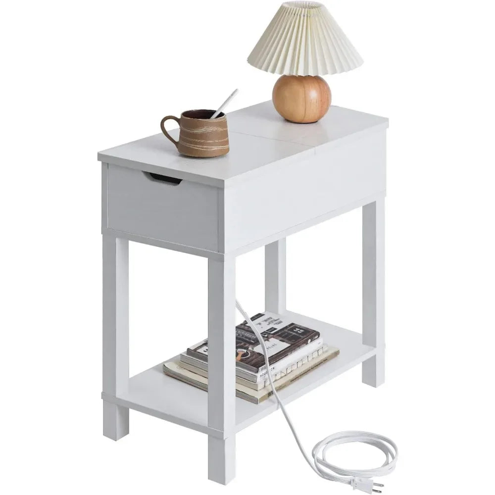 2-Pack Modern Farmhouse Side Table With Charging Station