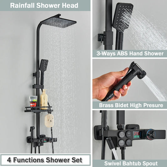 Wall Mounted Rainfall System Thermostatic Shower Faucet Set