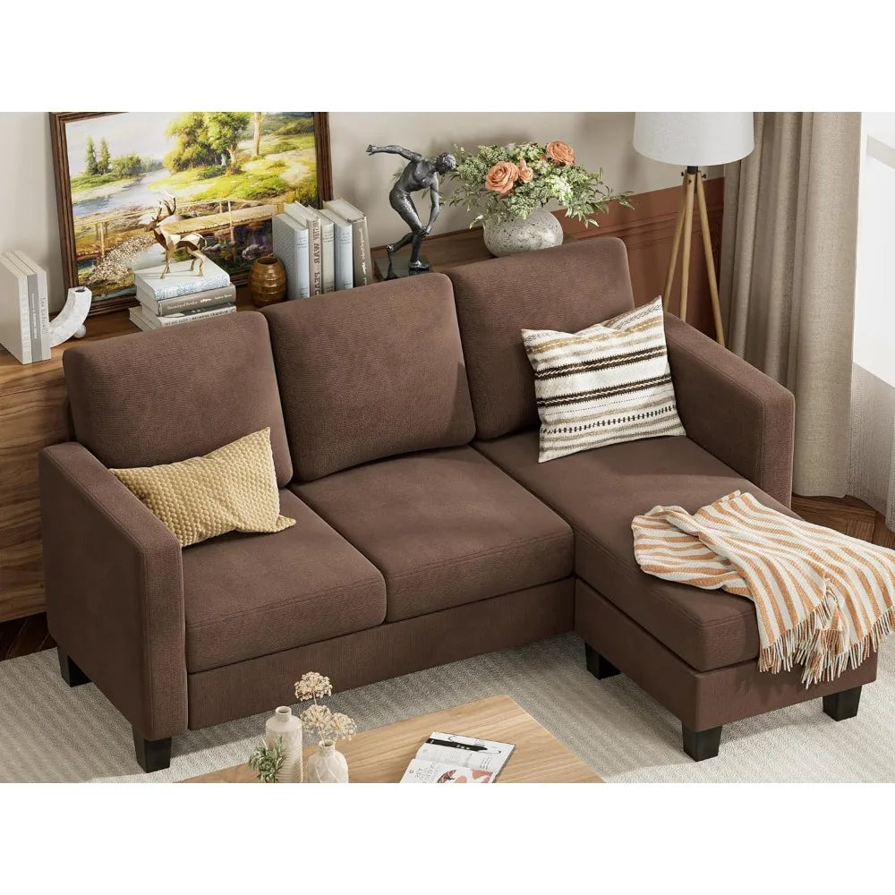 Convertible Sectional Small Sofa, L-Shaped Modern Linen Fabric
