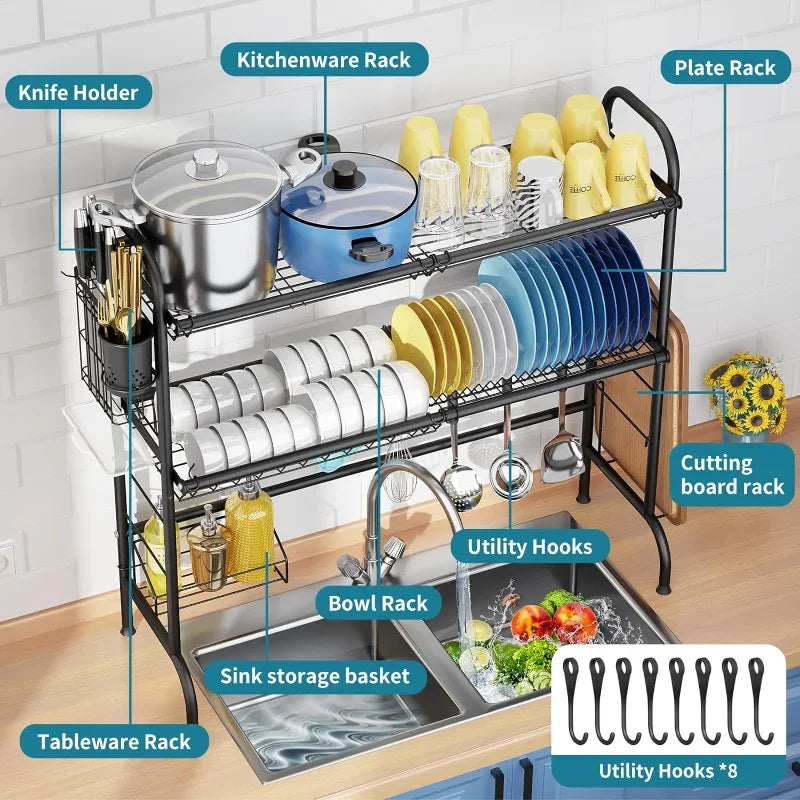 Over The Sink Dish Rack, with Utensil Holder