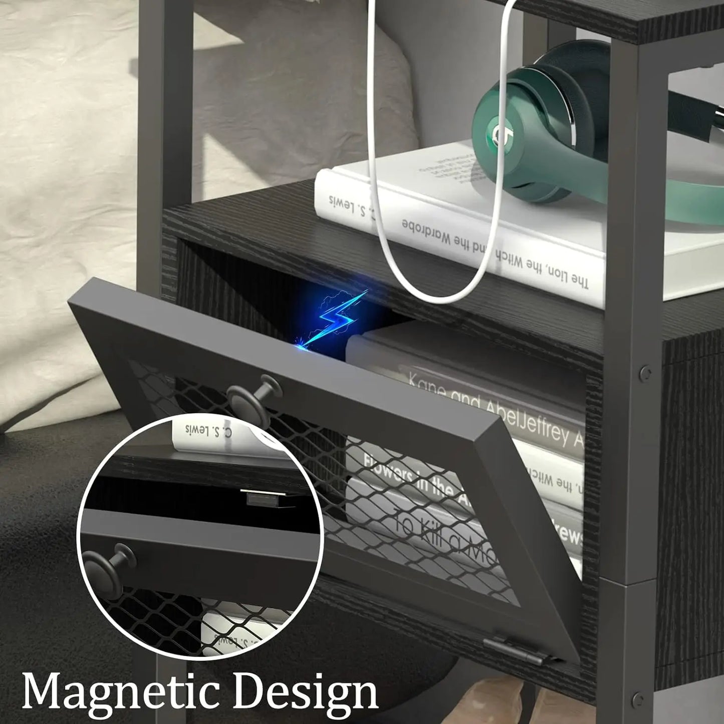 Nightstand w/USB Ports, Charging Station and Storage Drawer