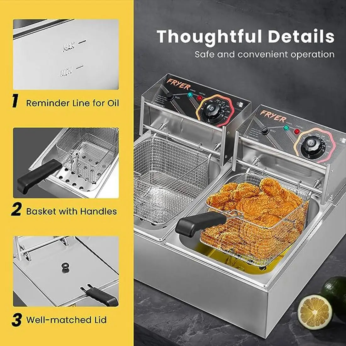 20.7Qt Commercial Electric Deep Fryer with Removable Baskets