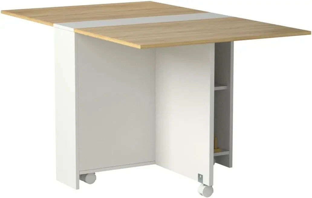Folding Dinning Table with Wheels and Storage Racks