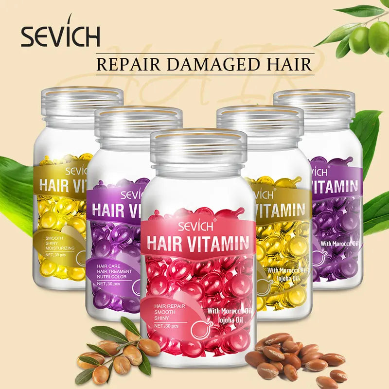 30PCS Hair Vitamin Capsule Keratin Oil Smooth Silky Hair Serum Moroccan Oil Anti Hair Loss Repair Damaged Hair Essential Oil