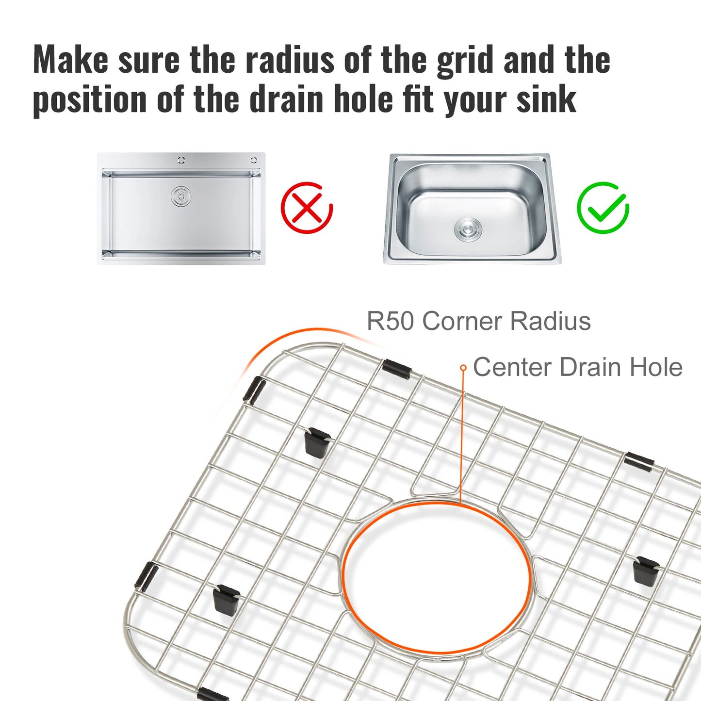 2PCS Sink Protector Grid with R50 Corner Radius