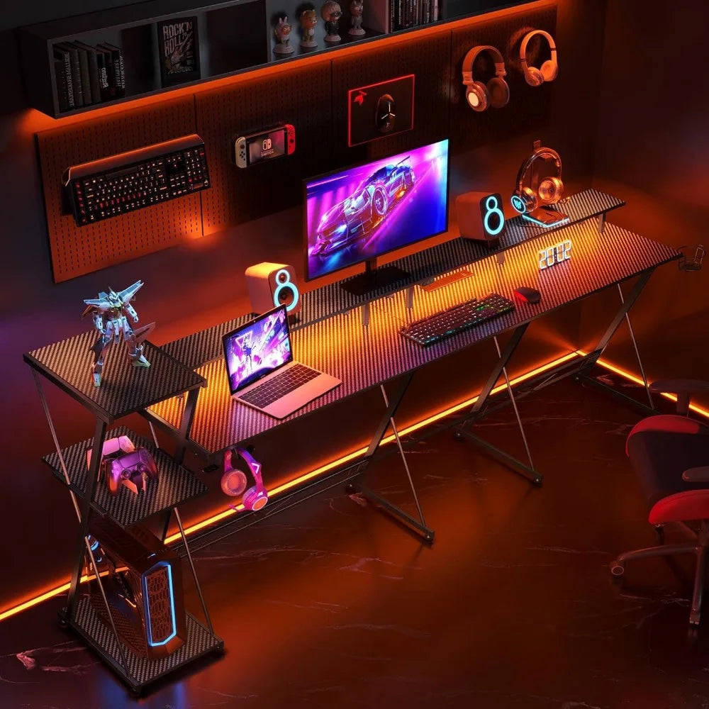 50” Reversible L Shaped Gaming Desk with LED Lights & Power Outlets