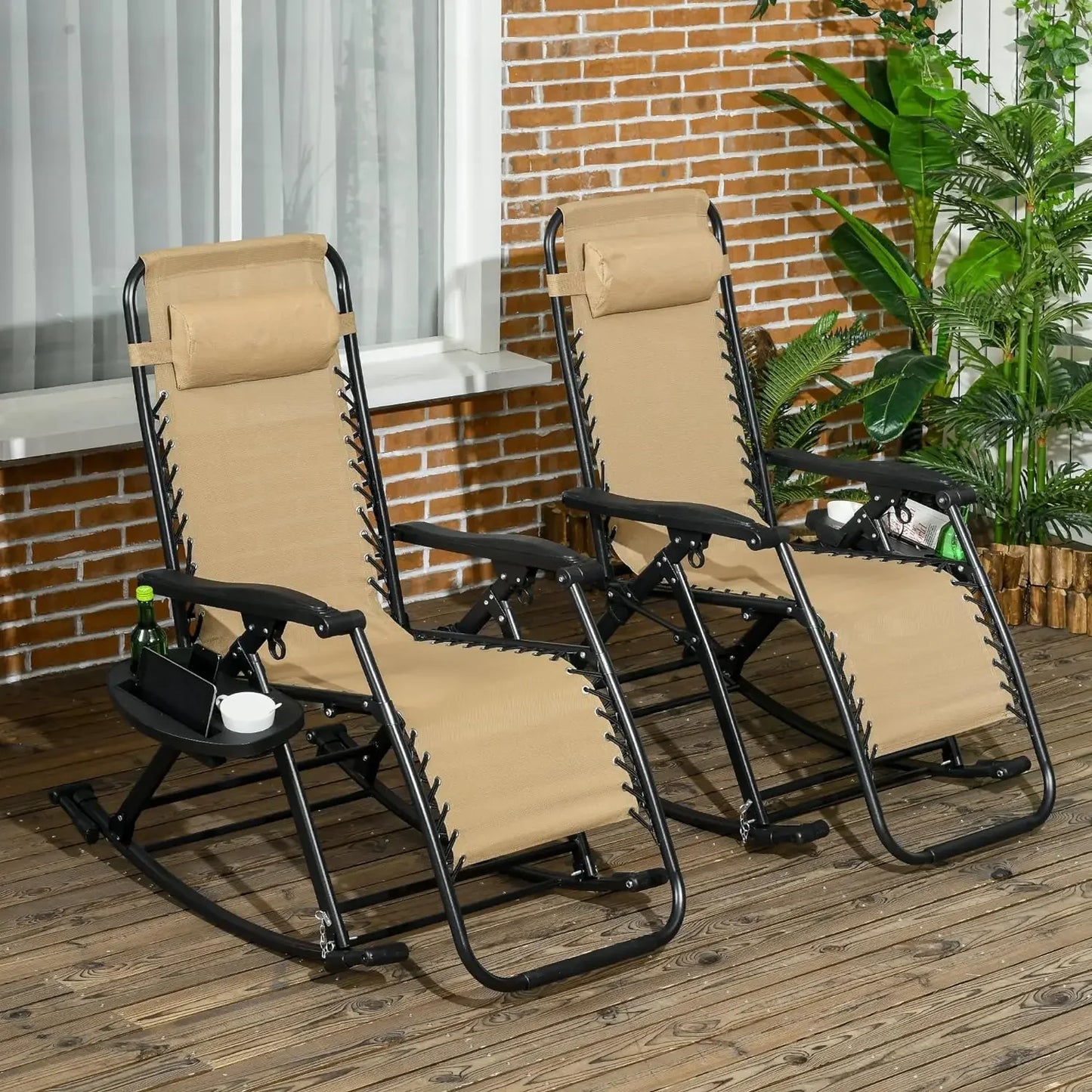 2-Pieces Lounge Rocker with Pillow and Cup Holder