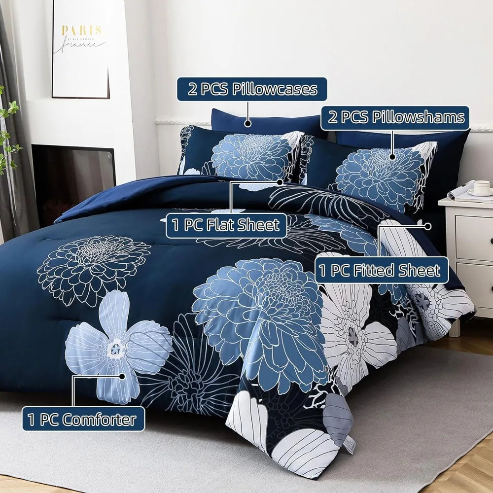 7-Pieces Bed-in-A-Bag, Complete Boho Bedding Set