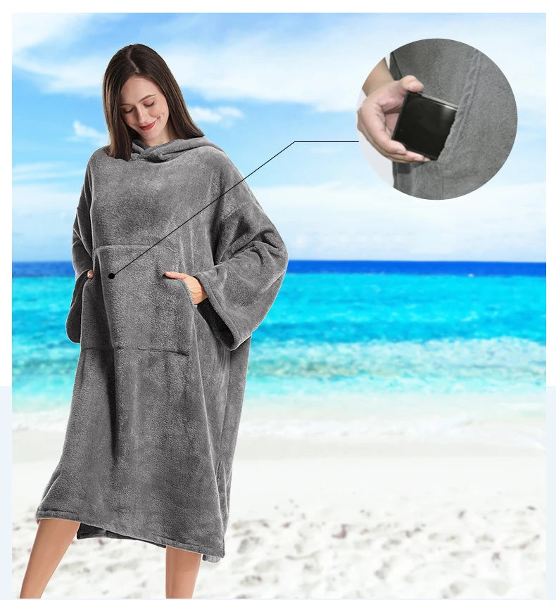 Quick Dry Microfiber Robe Towel Poncho With Hood
