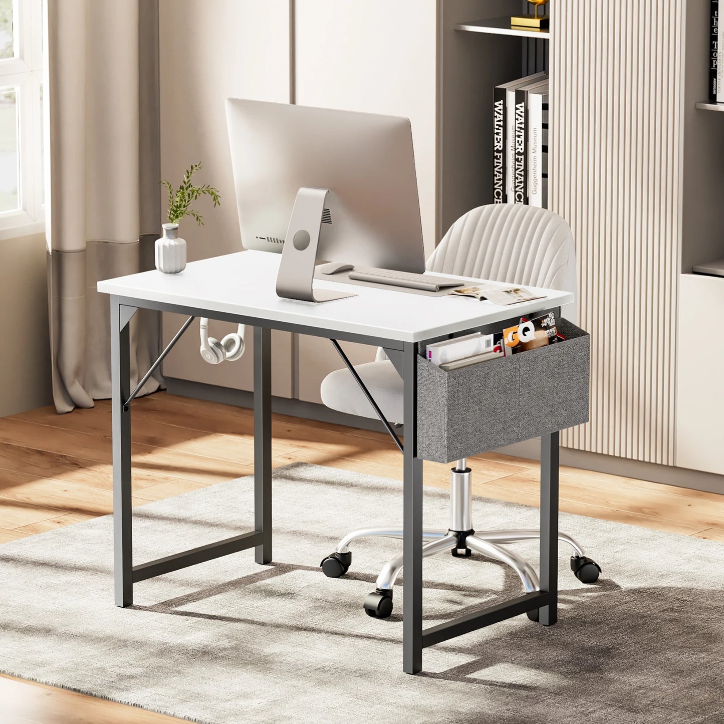 Simple Style Compact Computer Desk with Side Bag