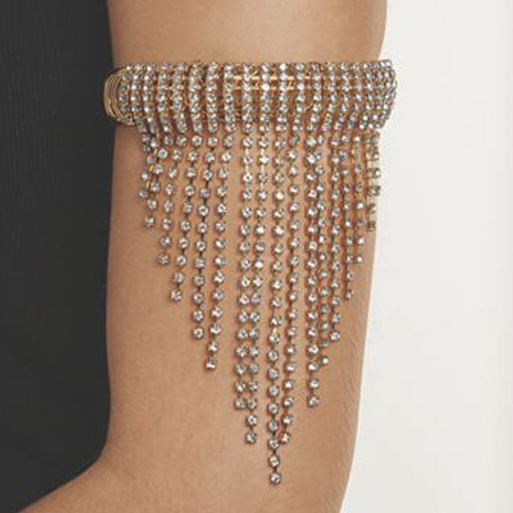Long Tassel Rhinestone Arm Bracelet Hand Jewelry.