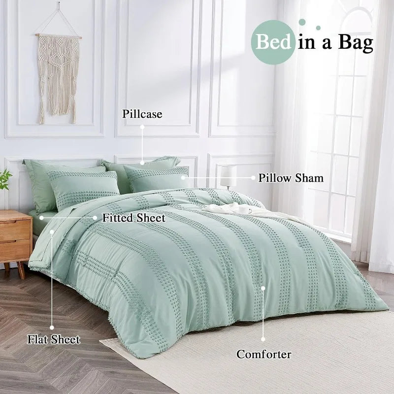 7 Piece Boho Tufted Comforter Set with Sheets