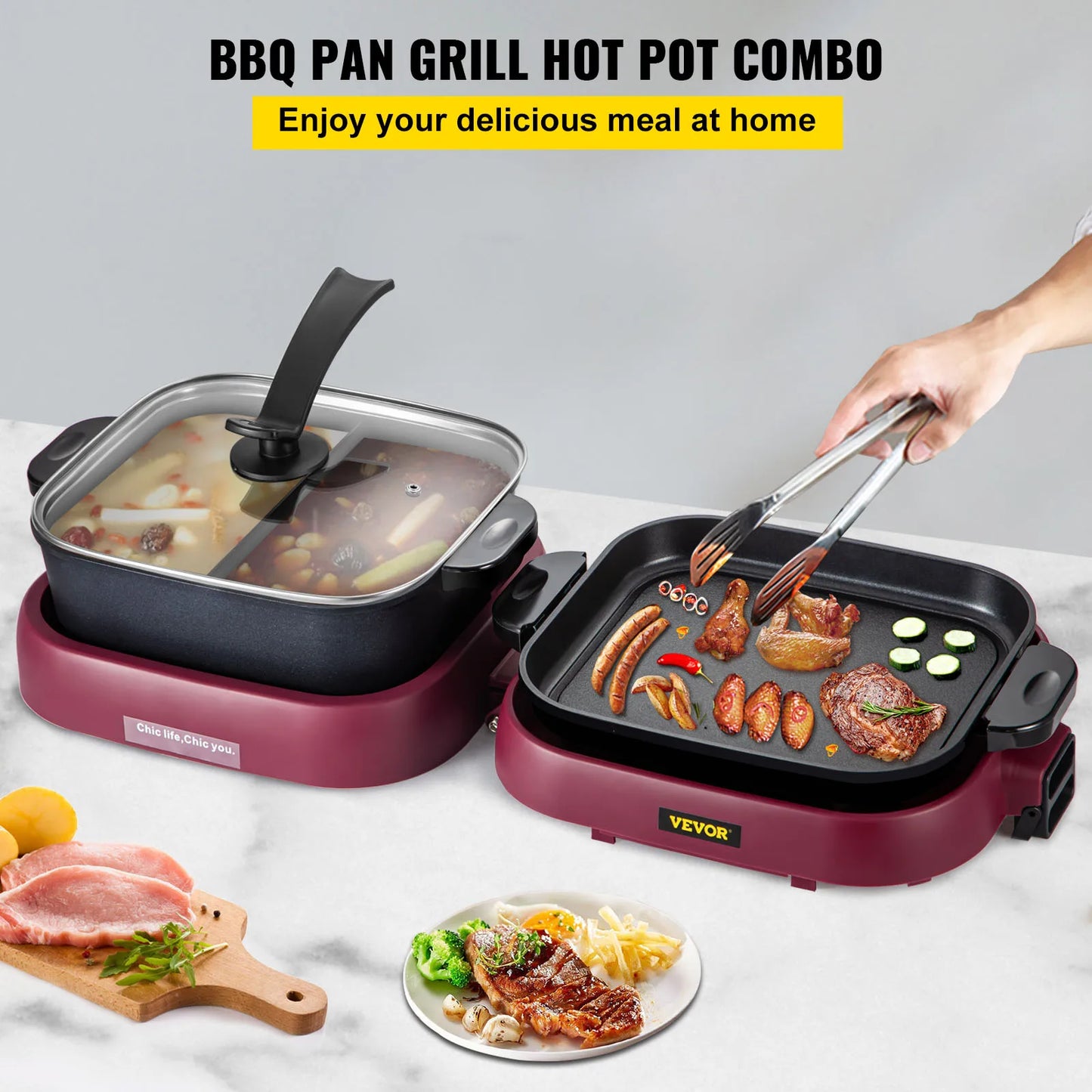 2 in 1 Electric Hot Pot, 2000W Multifunction BBQ Grill