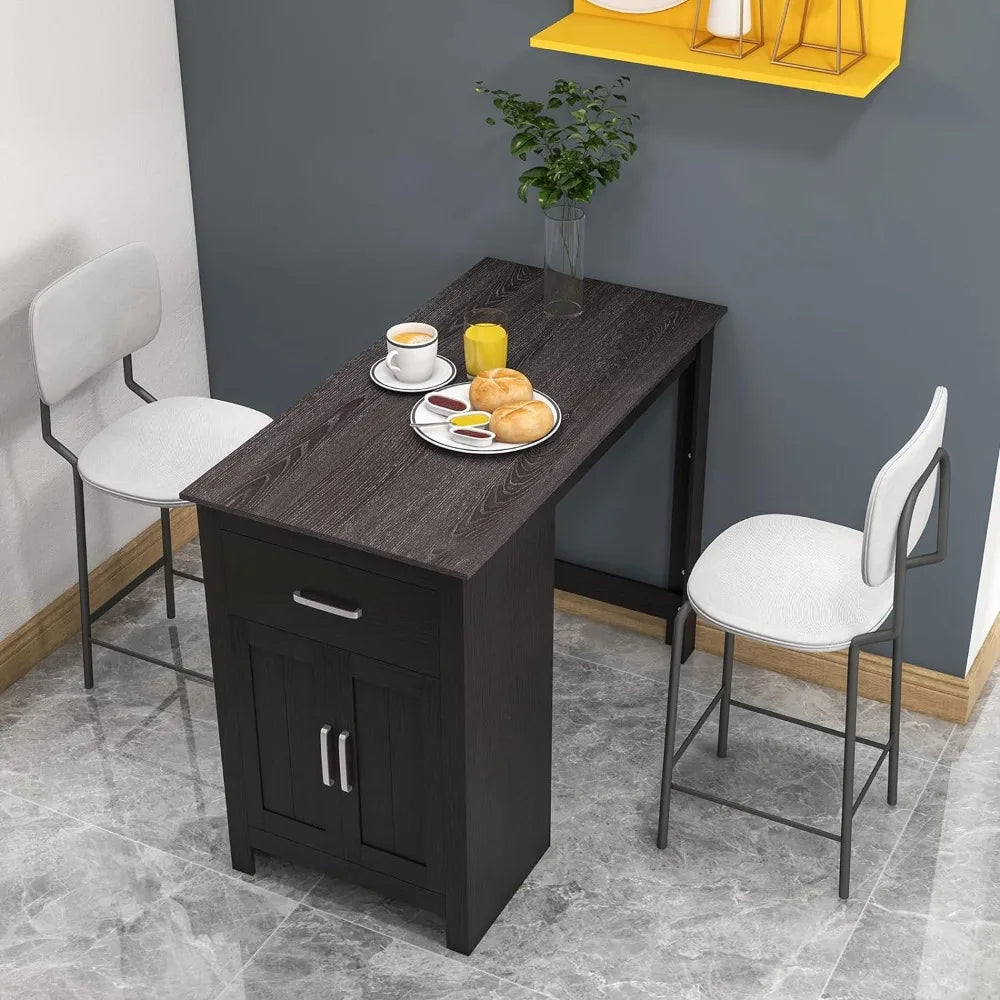 Counter Height Table with 2-Tier Storage Cabinet