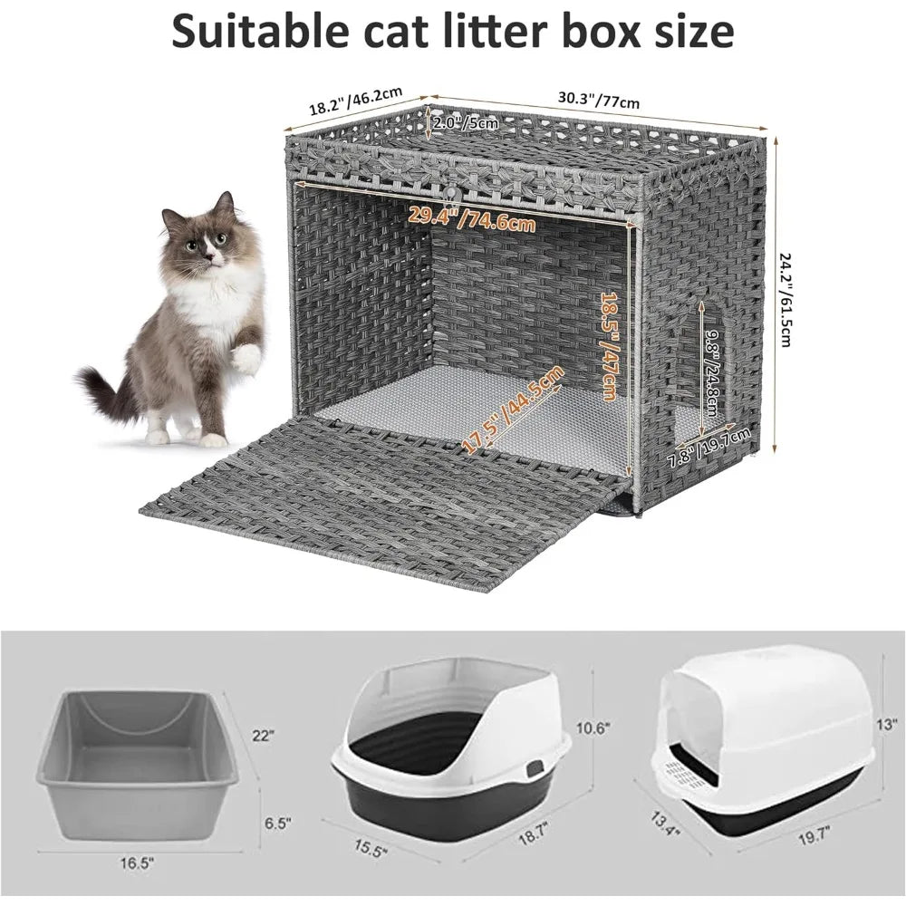 Cat Litter Box Enclosure With Soft Litter Mat