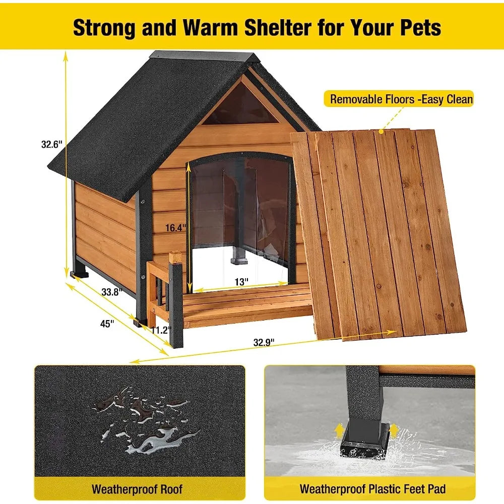Outdoor Waterproof Elevated Dog House, with Front Porch