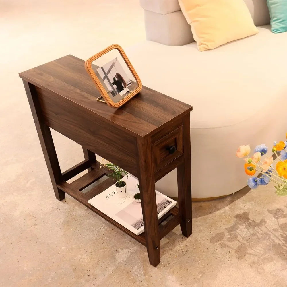 2-Pcs Chairside Narrow End Table With Drawer