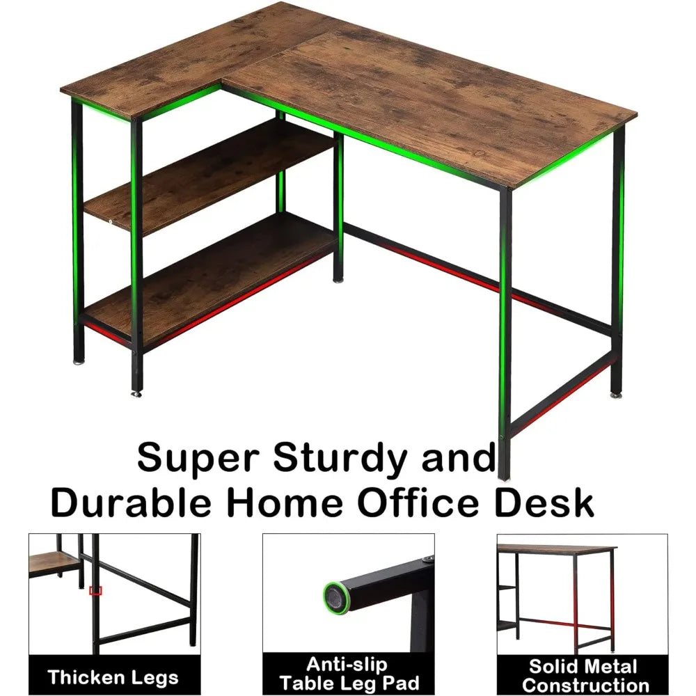 Computer Office Writing Desk With Shelf, Space-Saving Workstation