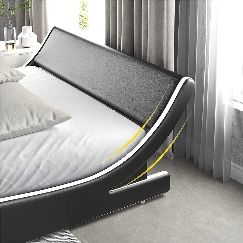Upholstered Queen Platform Bed Frame, Low-profile Sled Bed