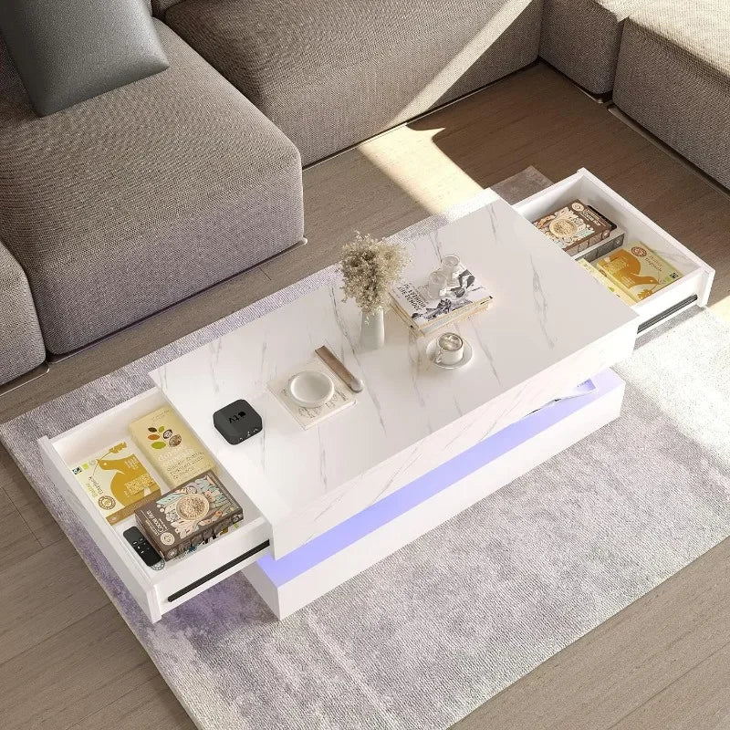 High Gloss LED Coffee Table with 2 Drawers