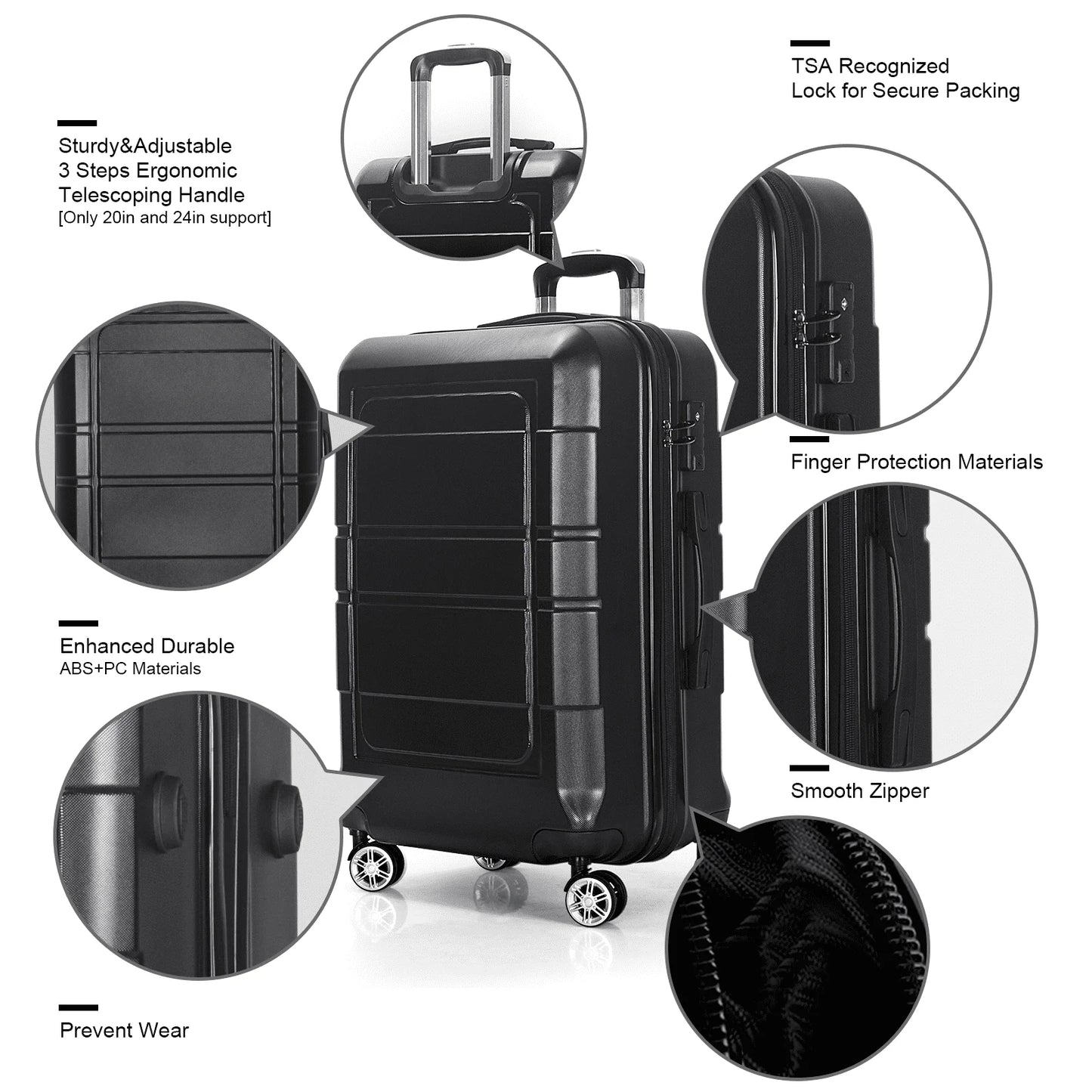3 Pcs Hardside Luggage Set, with TSA Lock