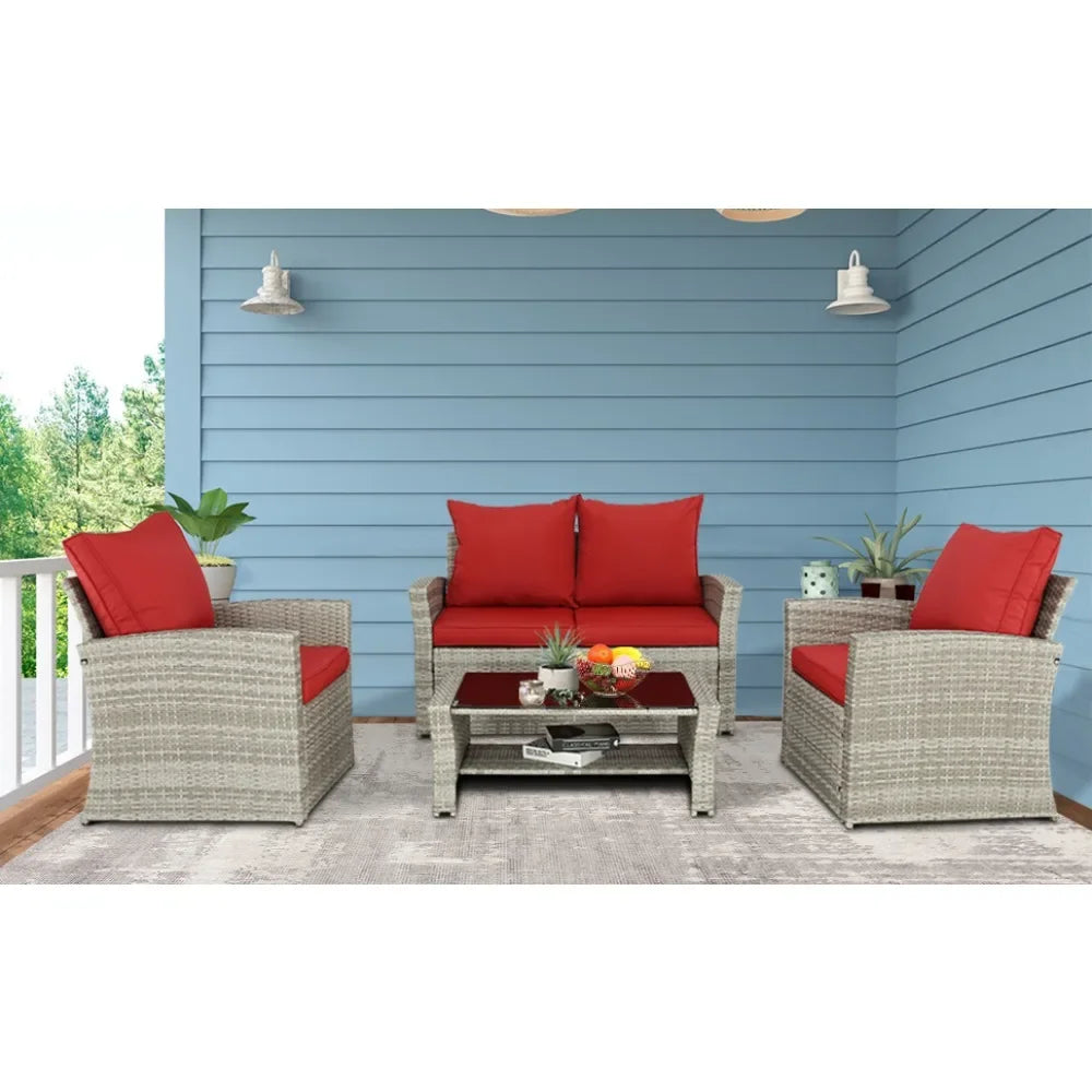 4 Piece Wicker Patio Furniture Set With Cushions