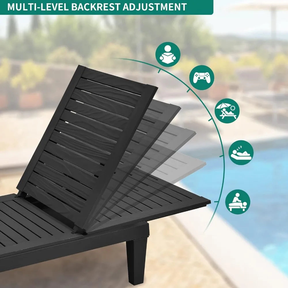 Set-of-2 Outdoor Cushioned Lounge Chairs With Adjustable Backrest