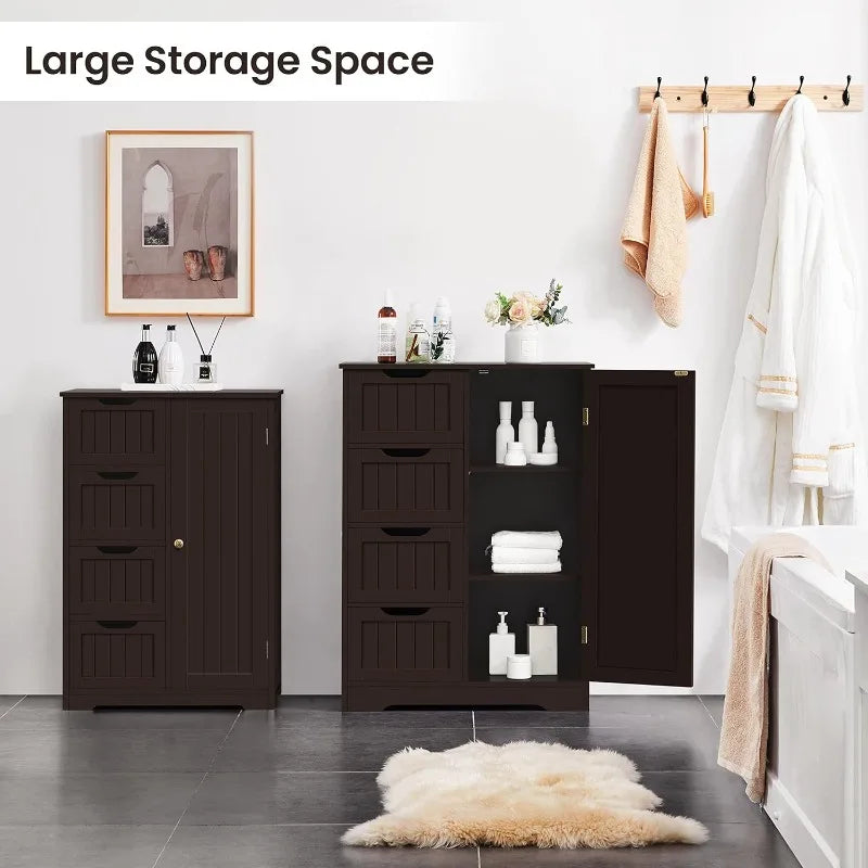 Side Storage Organizer with 4-Drawers and 1 Cupboard