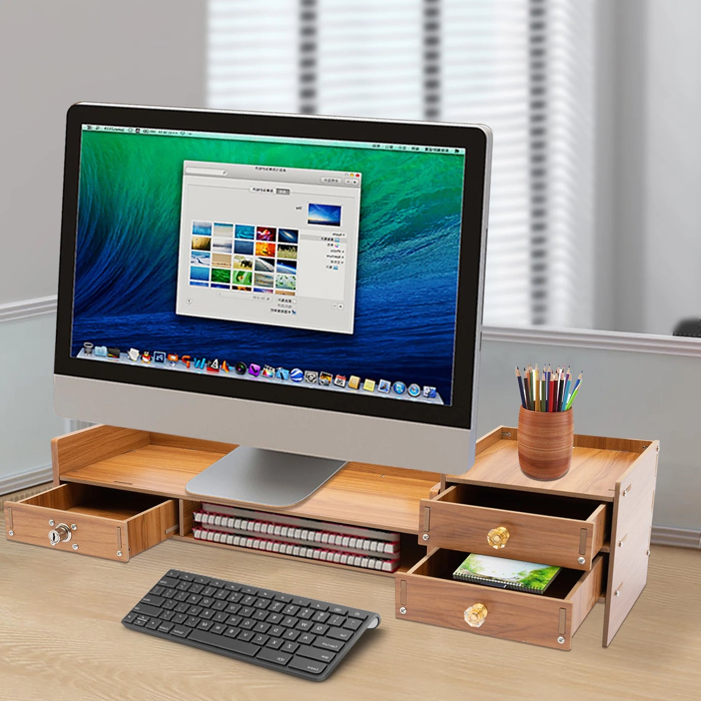 Wood Desk Organizer Monitor/Laptop with Drawer