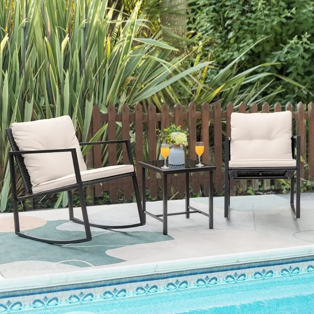 Garden Patio Chair Set With Glass Coffee Table