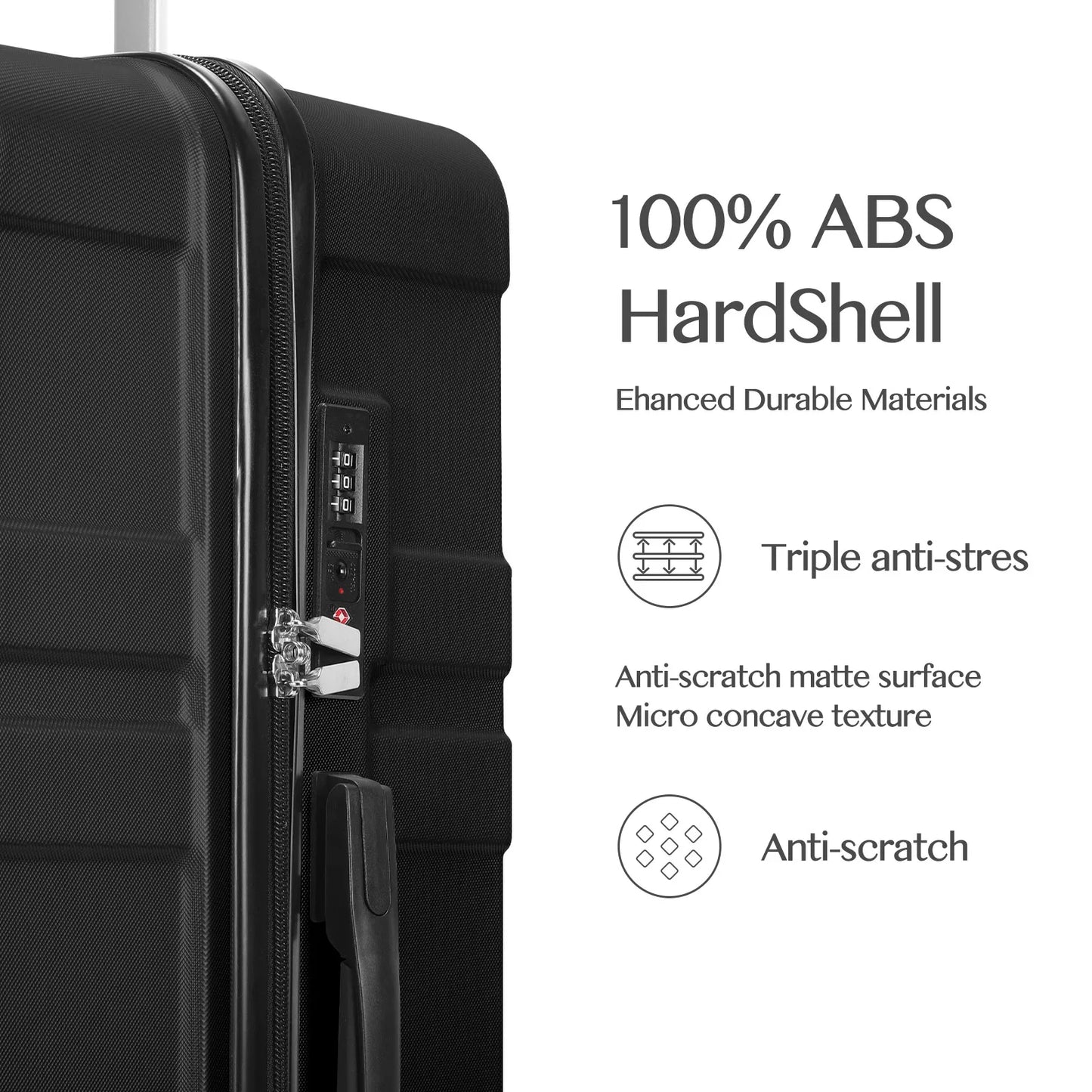 3Pcs ABS Hardshell Luggage With Silent Spinner Wheels